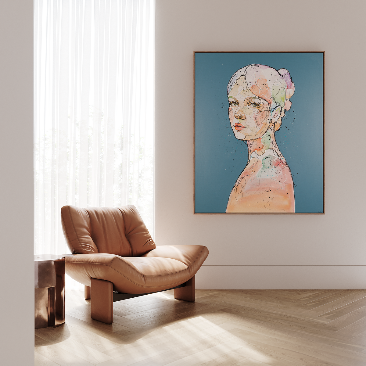 Kunsttrykket "Under overflaten" på lerret er håndkolorert av Lea Alstad.