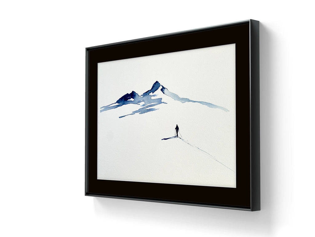 Kunstverket "Underveis 11" leveres ferdig innrammet. Innrammingen er flytende, og har en sort list, sort bakpapp og kunstglass. 