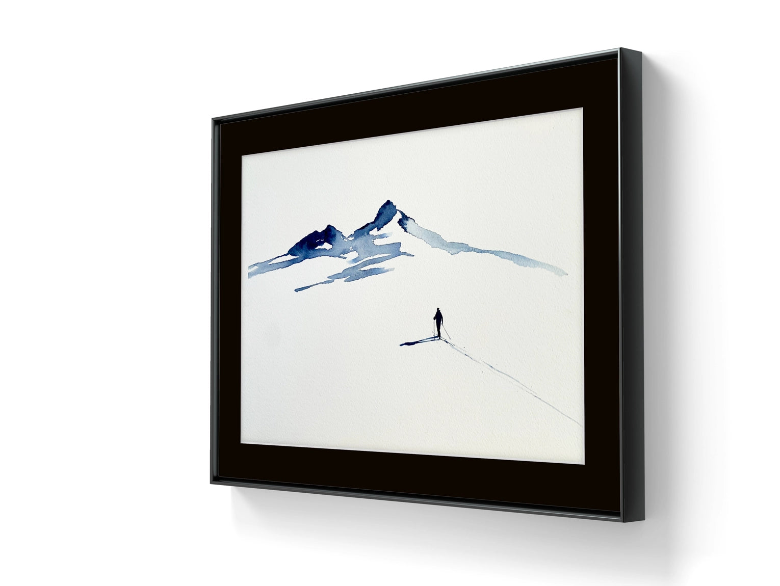 Kunstverket "Underveis 11" leveres ferdig innrammet. Innrammingen er flytende, og har en sort list, sort bakpapp og kunstglass. 