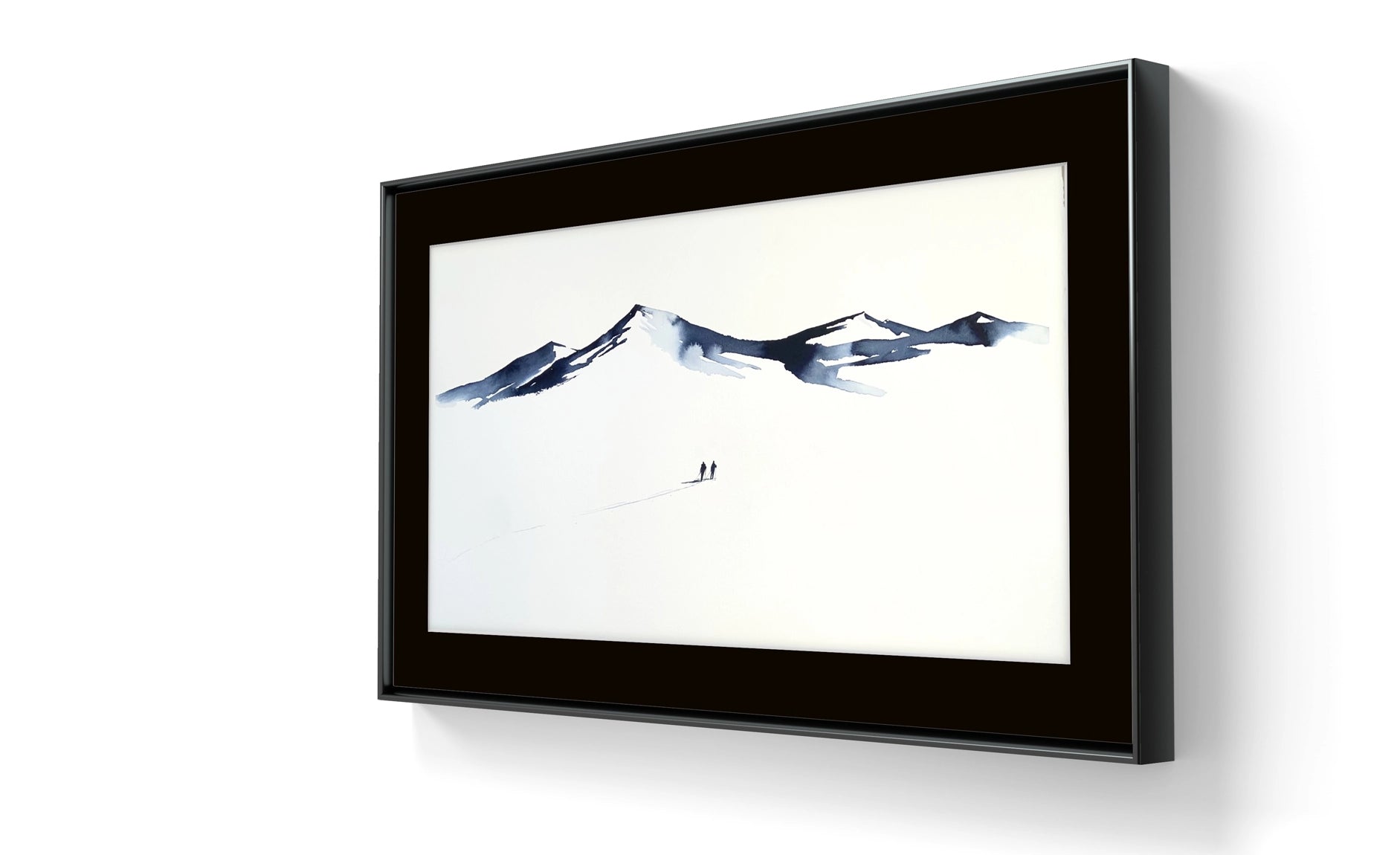 Kunstverket "Underveis 25" leveres ferdig innrammet. Innrammingen er flytende, og har en sort list, sort bakpapp og kunstglass.