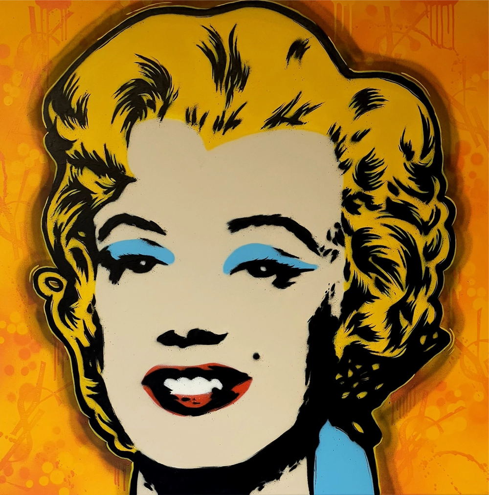 Detaljebilde av kunstverket "Warhol Marilyn, orange" av den norske kunsteren Salke1