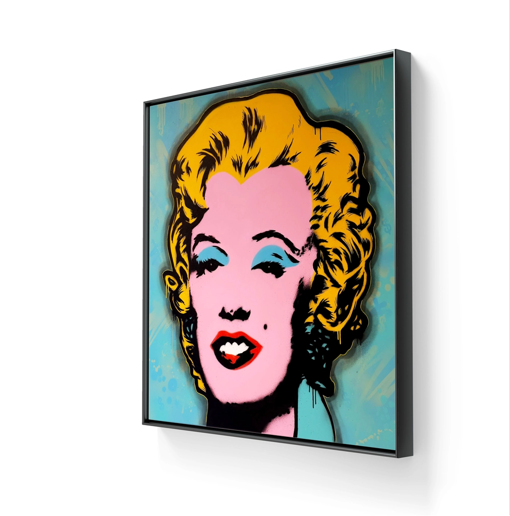 Warhol Marilyn leveres ferdig innrammet med sort sveveramme. 