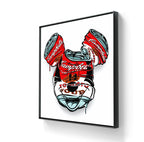  Kunsttrykket "Warhol soup" på lerret leveres ferdig innrammet med sort ramme. 