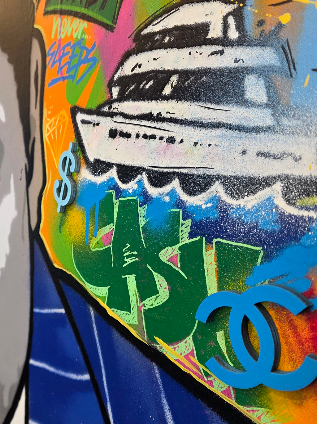 Detaljebilde av kunstverket "Wolf of wallstreet" 