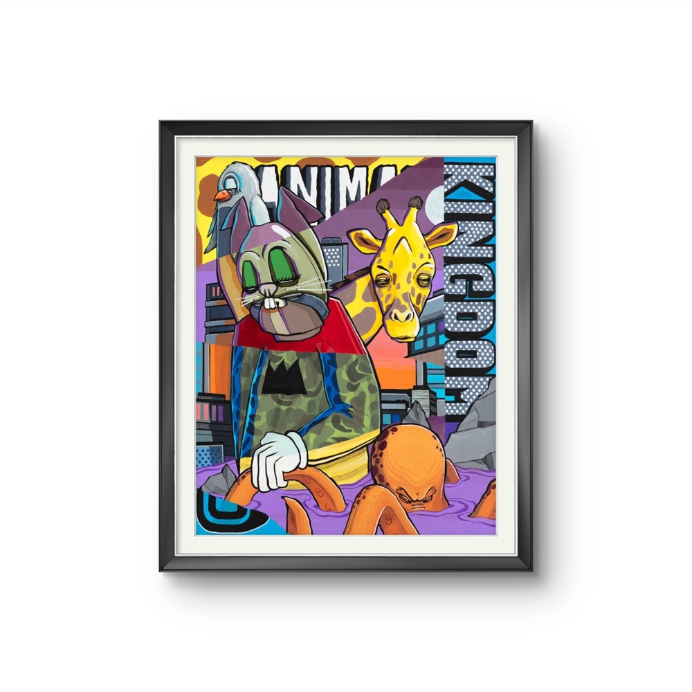 Kunstverket leveres ferdig innrammet med sort list, hvit passepartout og artGlass.