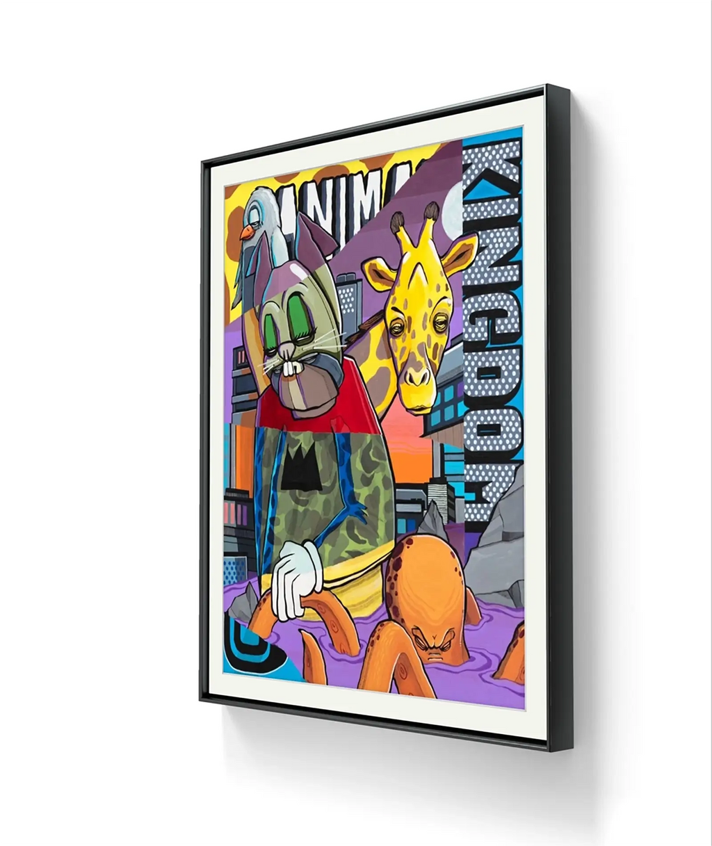 Kunsttrykket "Animal Kingdom" har en størrelse på 64 x 75,5 cm