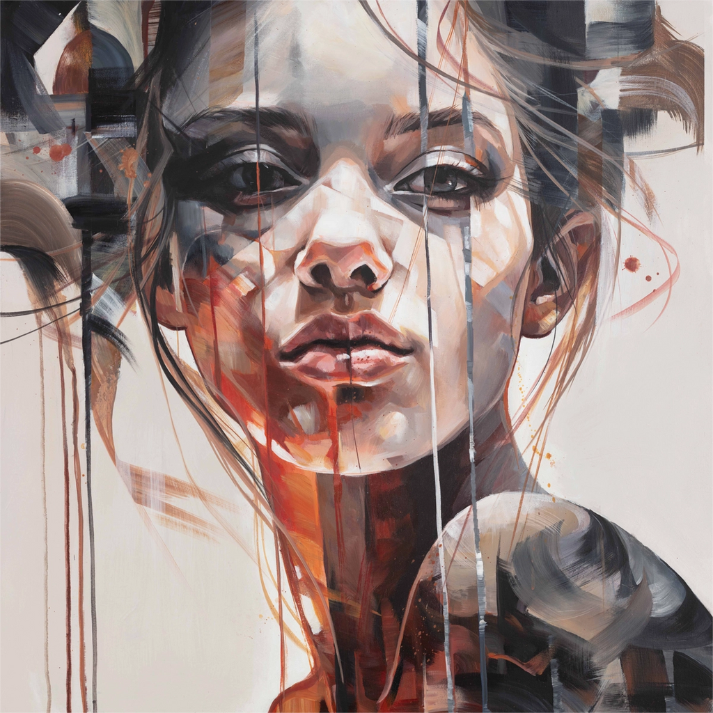 Detaljebilde av maleriet "Do my thing" av Laila Maria Mæland.