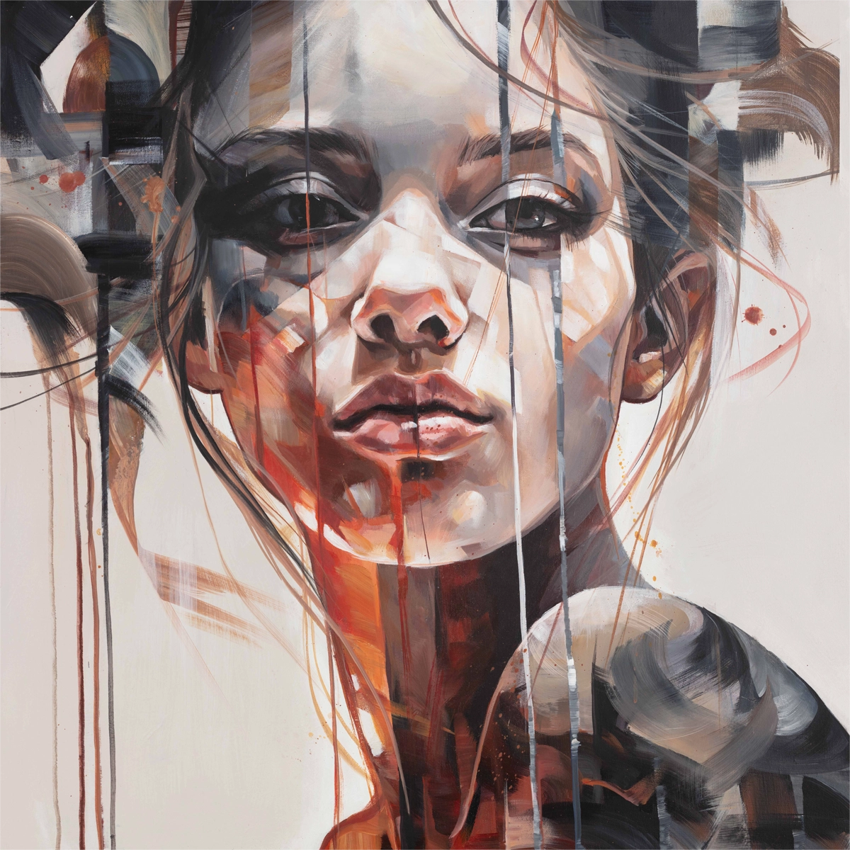 Detaljebilde av maleriet "Do my thing" av Laila Maria Mæland.