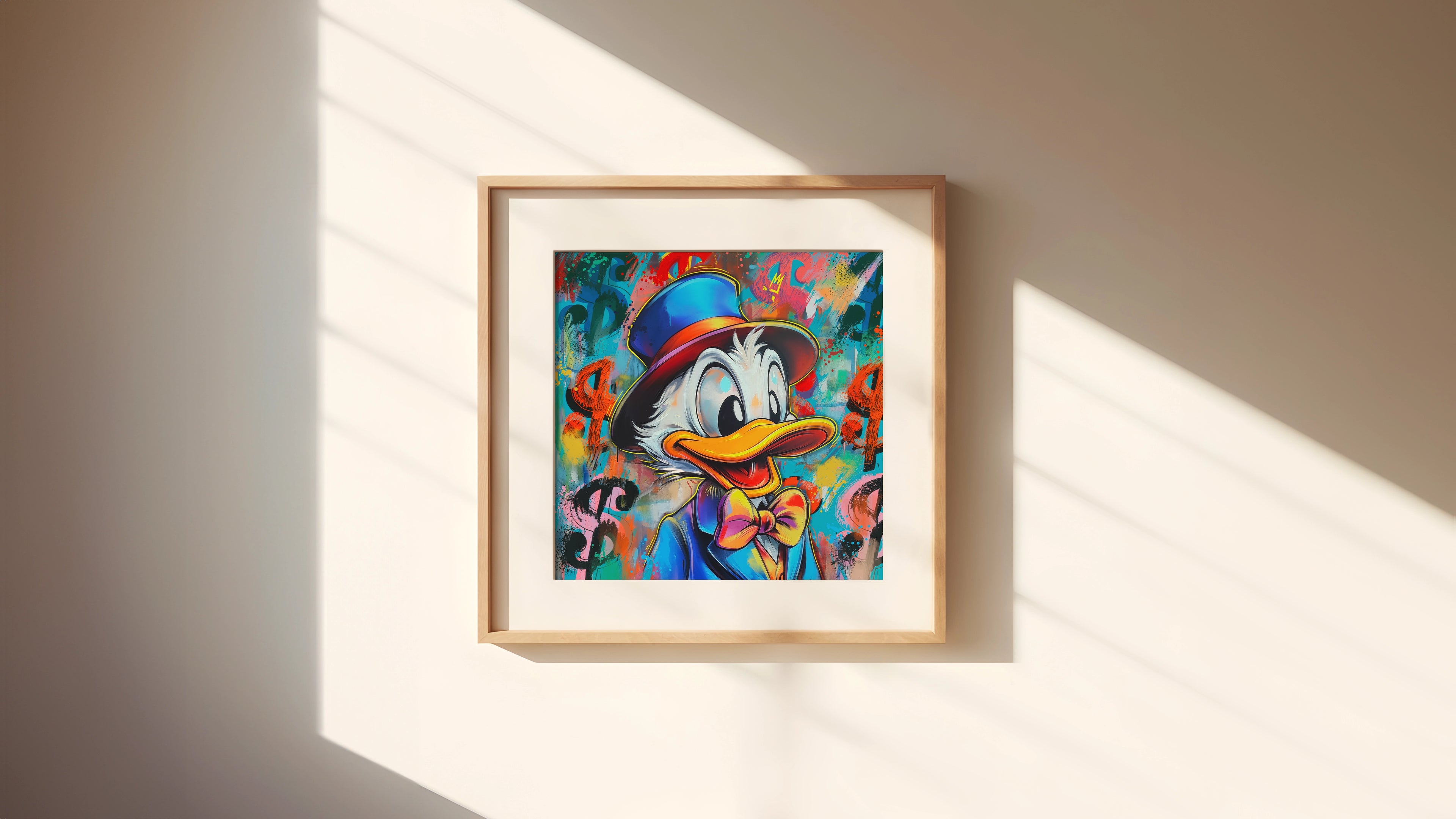 Ønsker du kunsttrykket "Dollar duck" innrammet? Send oss en e-post og vi hjelper deg.