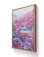 Maleriet "Elveløpet" leveres ferdig innrammet med en ramme i eik.