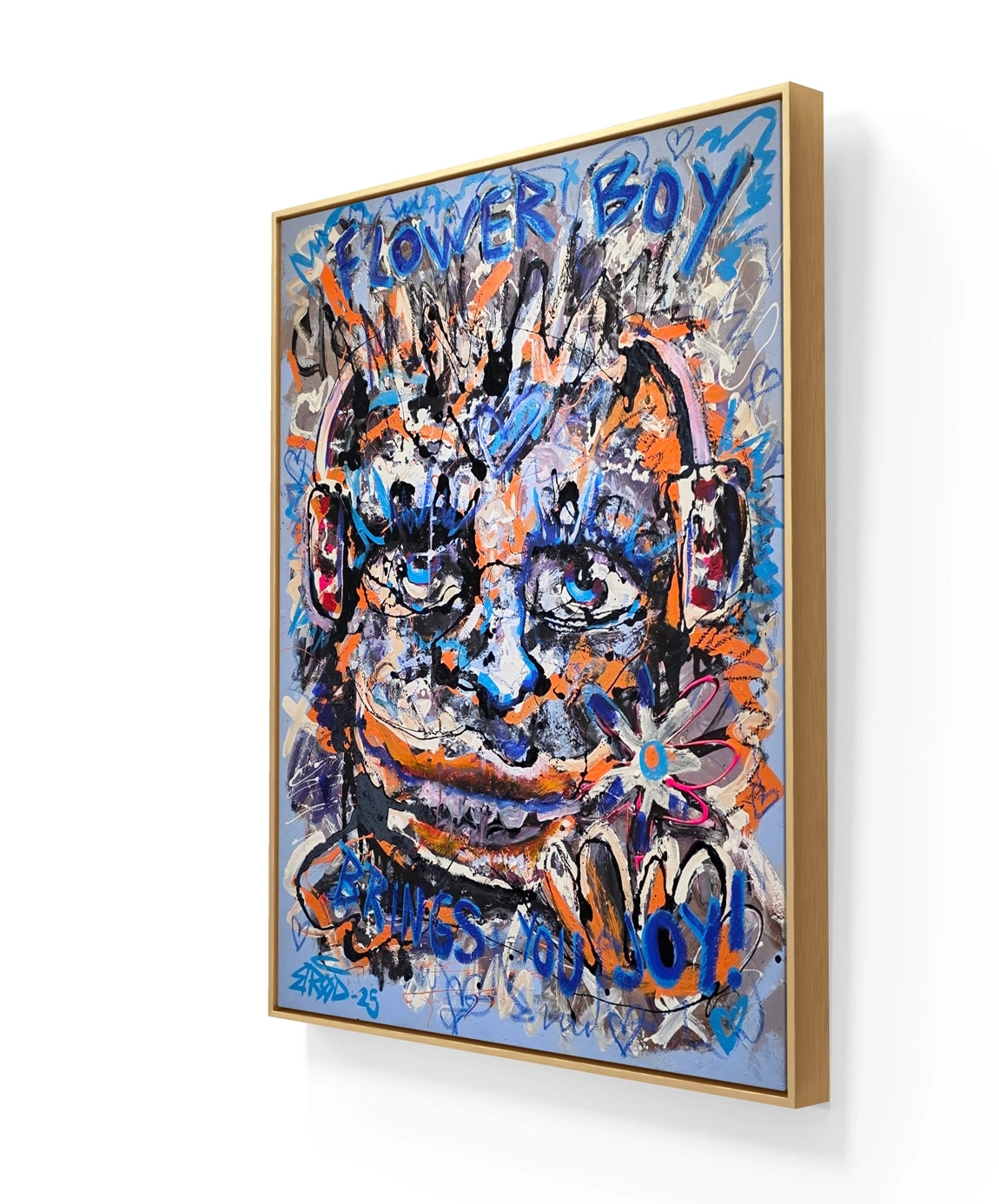 Maleriet "Flowerboy" leveres ferdig innrammet.