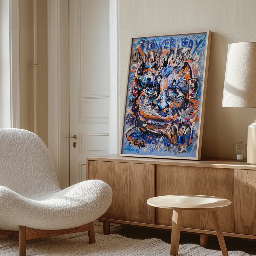 Lurer du på hvordan maleriet "Flowerboy" kunne sett ut på din vegg? Prøv vår kunstveiledning