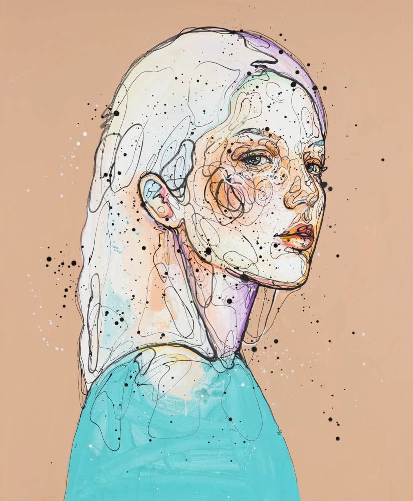 Detaljebilde av maleriet "Fryktløs" av Lea Alstad. 