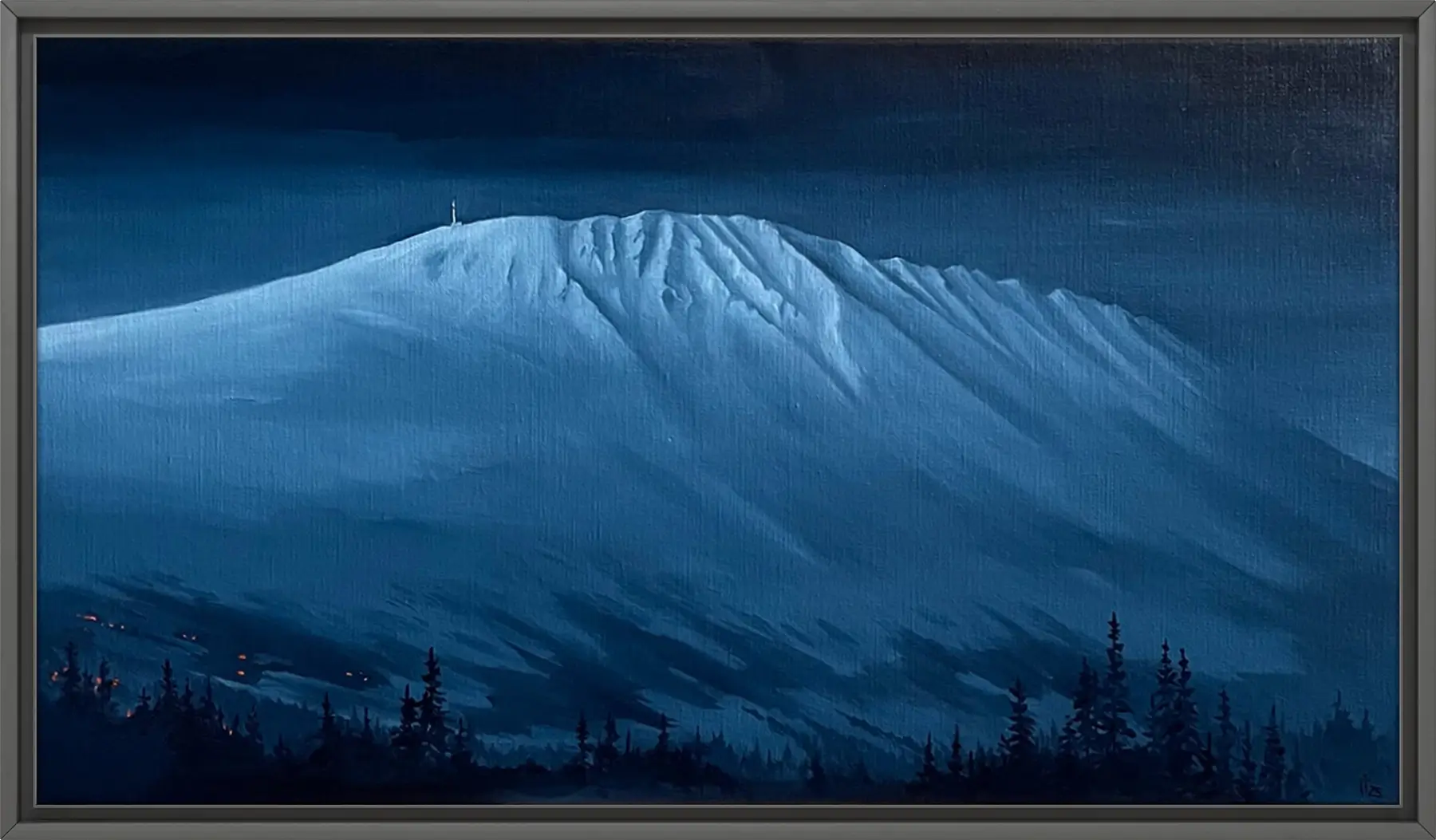 Detaljebilde av maleriet "Gaustatoppen". Laget med olje på linlerret.