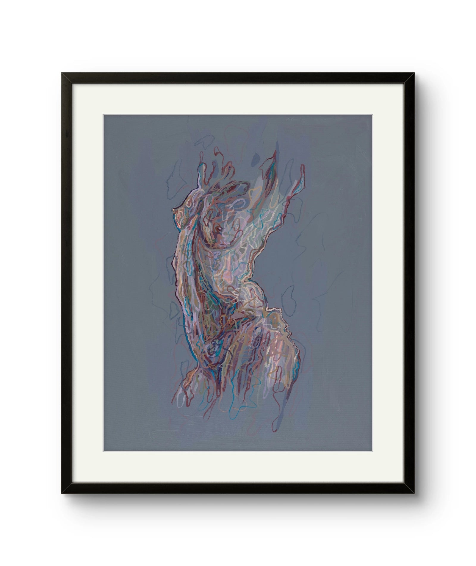 For trykkene av "Here and now" på kunstpapir så leveres disse uten ramme.