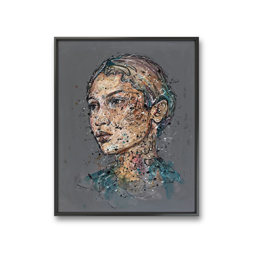 Kunsttrykket "Idea" på lerret leveres med sort sveveramme