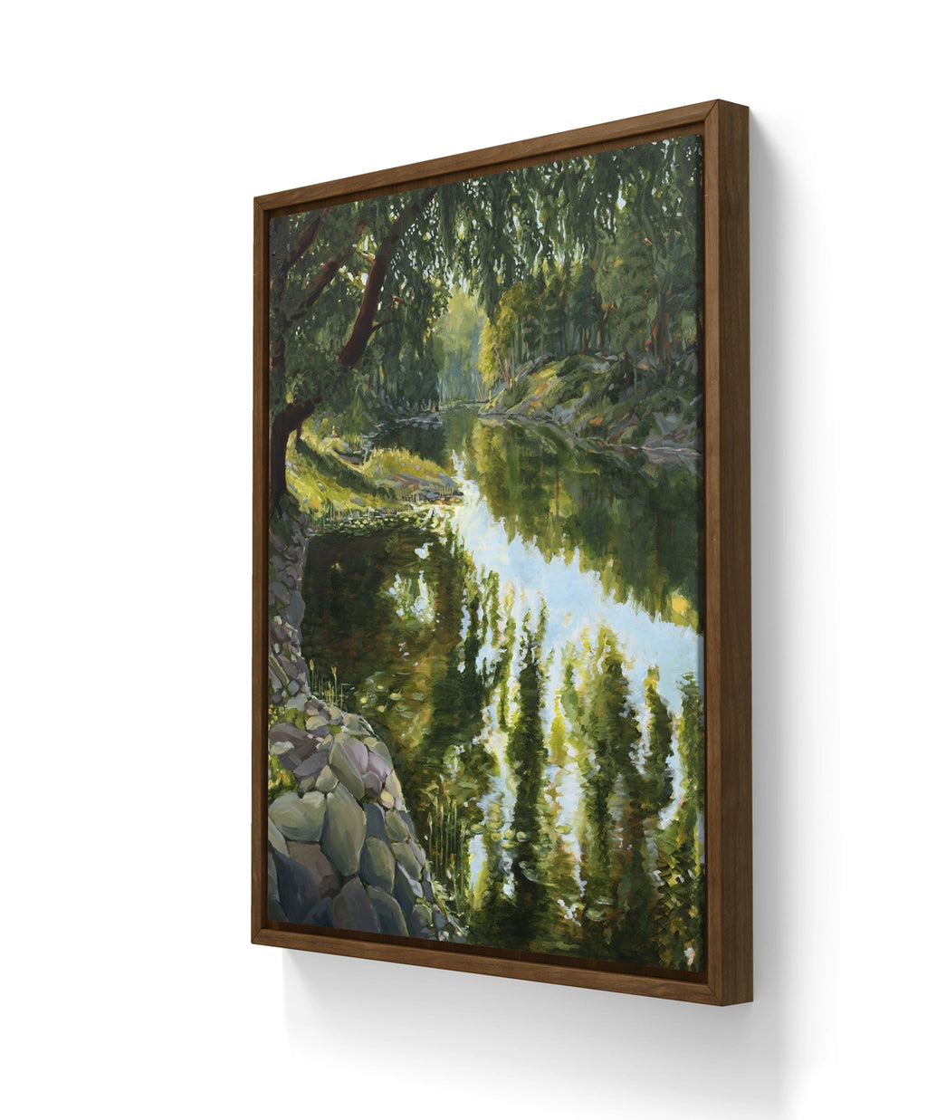 Maleriet "Kom nærmere" leveres med brun eikeramme. 