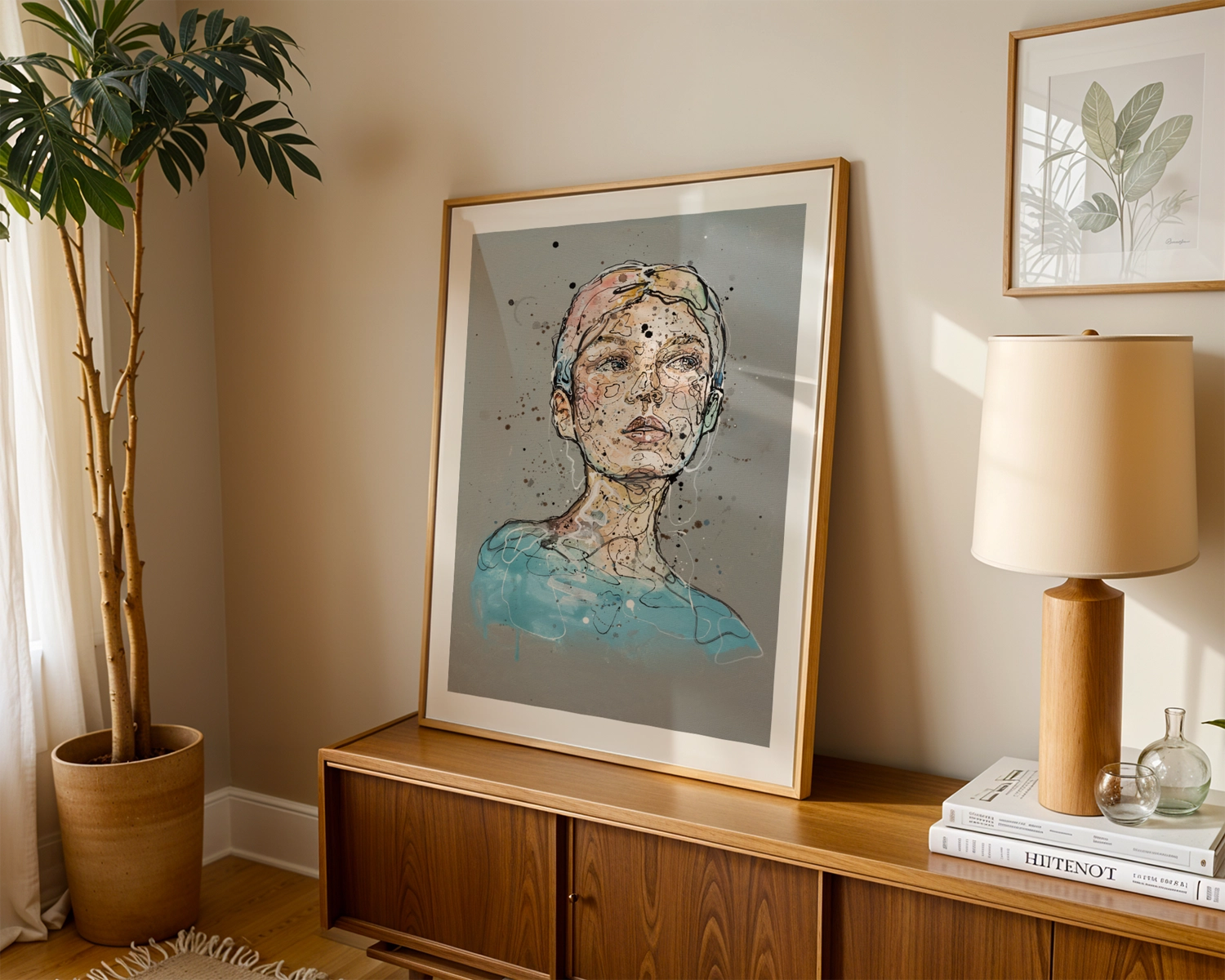 Kunsttrykket "lust" av Lea Alstad, her innrammet med en ramme av eik. 