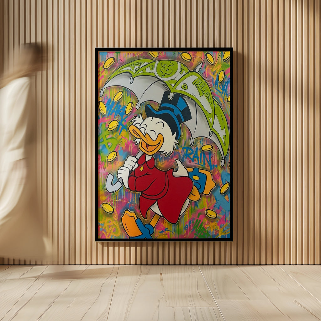 Maleriet "Make it rain" leveres med en sort ramme. 