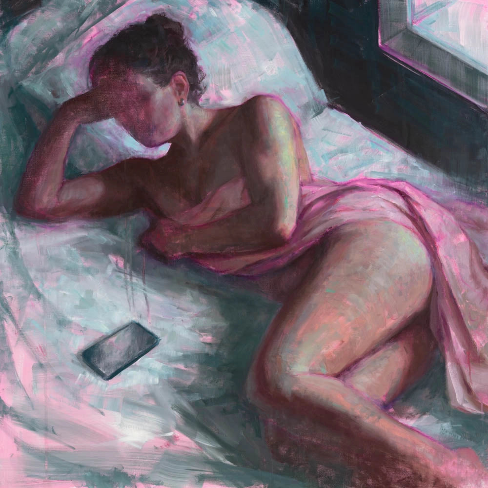 Detaljebilde av maleriet "Missed" av den norske samtidskunstneren Syver Lauritzen.