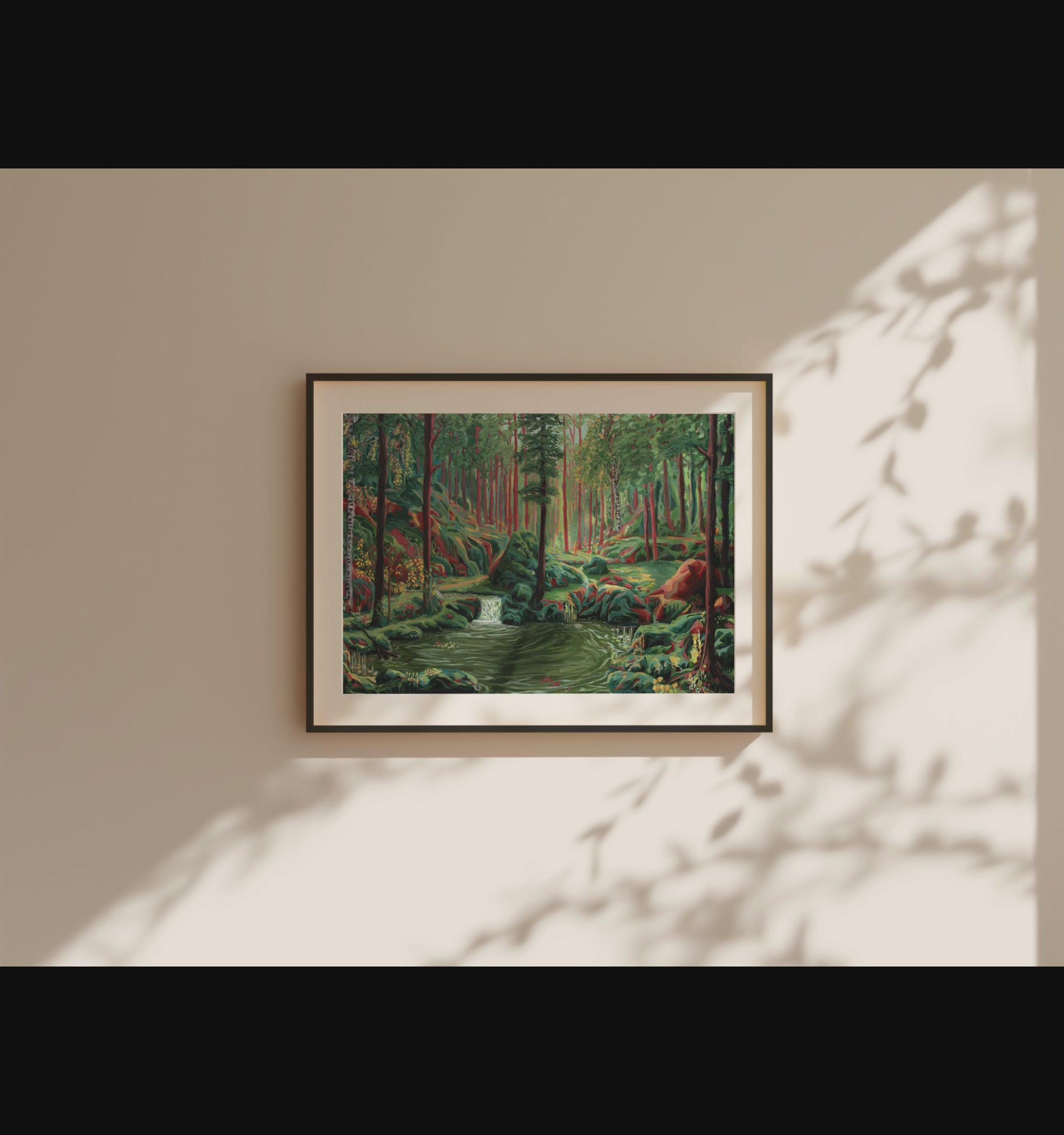 til Høsten et kunsttrykk av Sebastian Slotte, her rammet inn med en sort ramme.