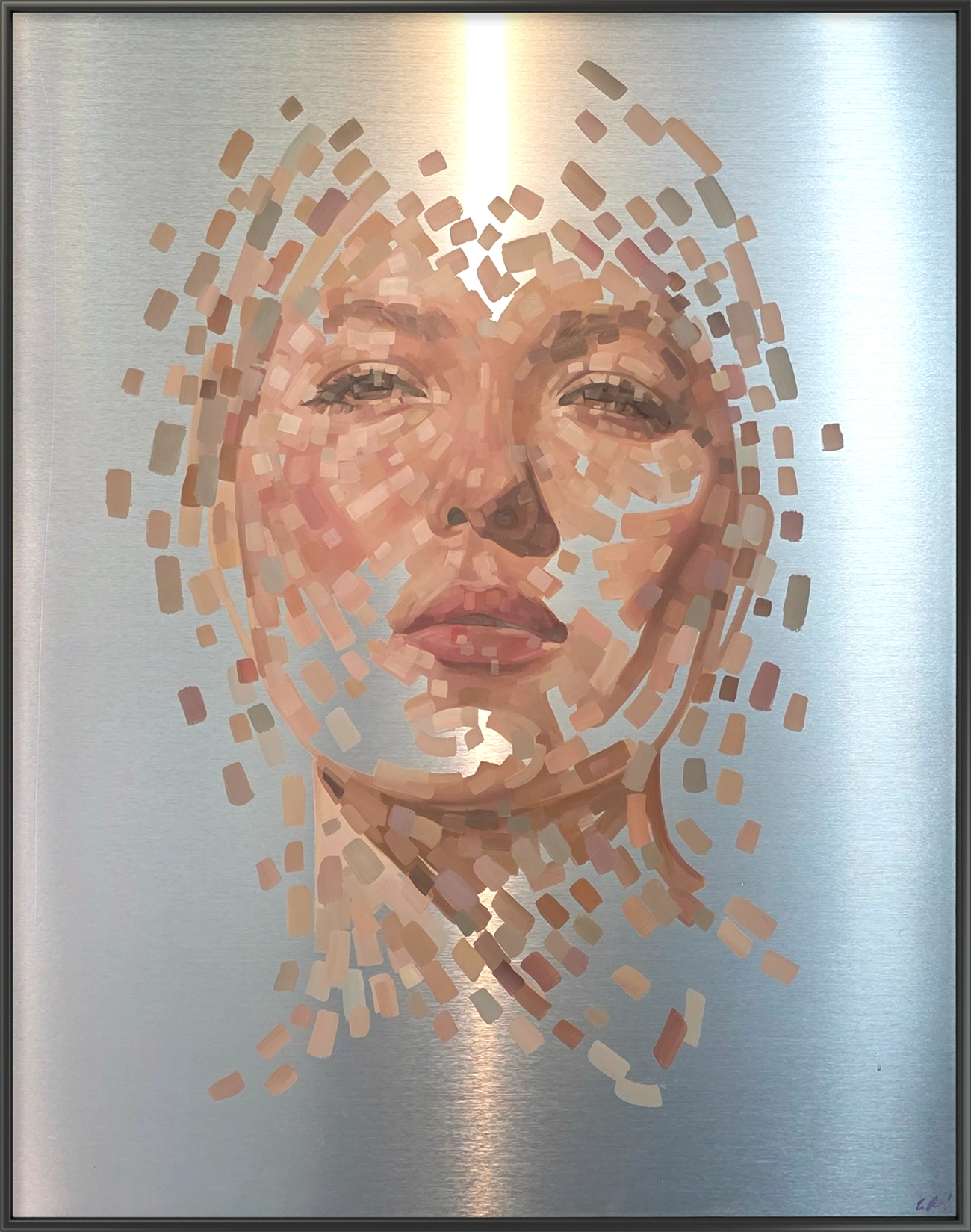 Maleriet "Refleksjon" leveres med en sort ramme i aluminium