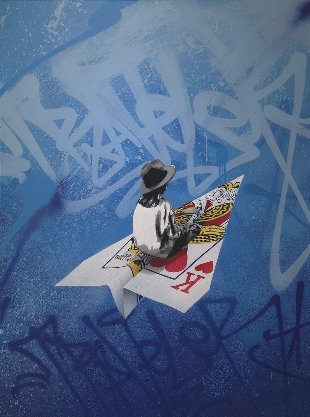 Detaljebilde av maleriet "Risk, blå" av Sedin Zunic.  