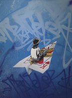 Detaljebilde av maleriet "Risk, blå" av Sedin Zunic.  