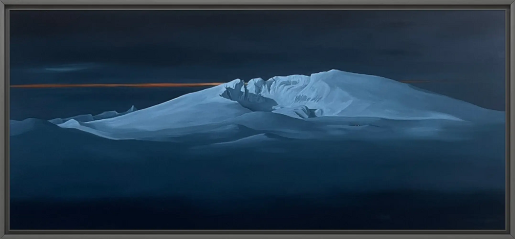 Detaljebilde av maleriet "Snøhetta". Oljemaleri på linlerret.