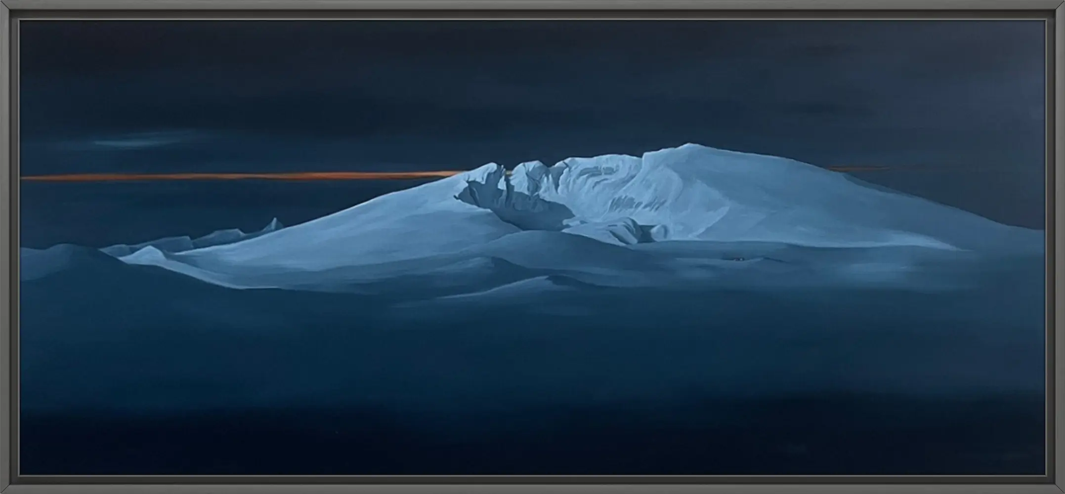 Detaljebilde av maleriet "Snøhetta". Oljemaleri på linlerret.