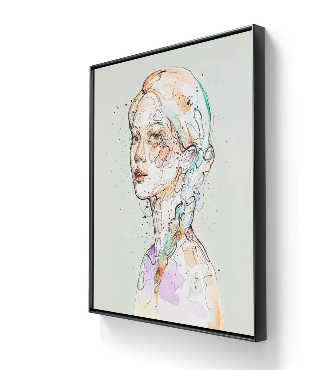 Maleriet "sommernatt" er rammet inn med sort ramme. 