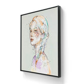 Maleriet "sommernatt" er rammet inn med sort ramme. 