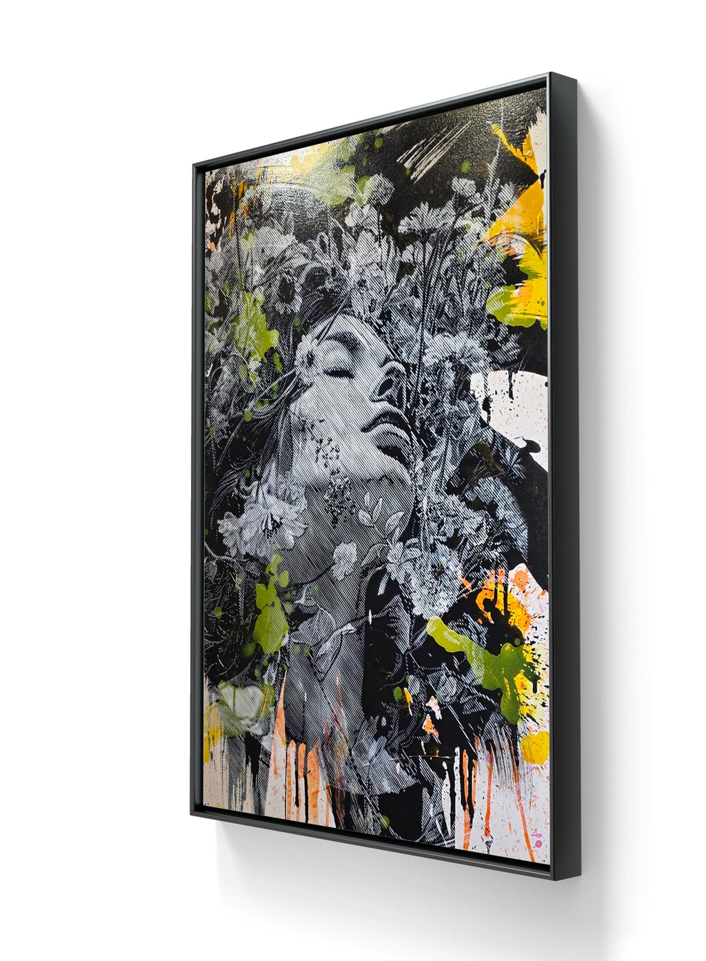 Maleriet "Stil life" er laget med håndkuttet stensil og spray. 