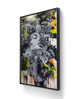 Maleriet "Stil life" er laget med håndkuttet stensil og spray. 