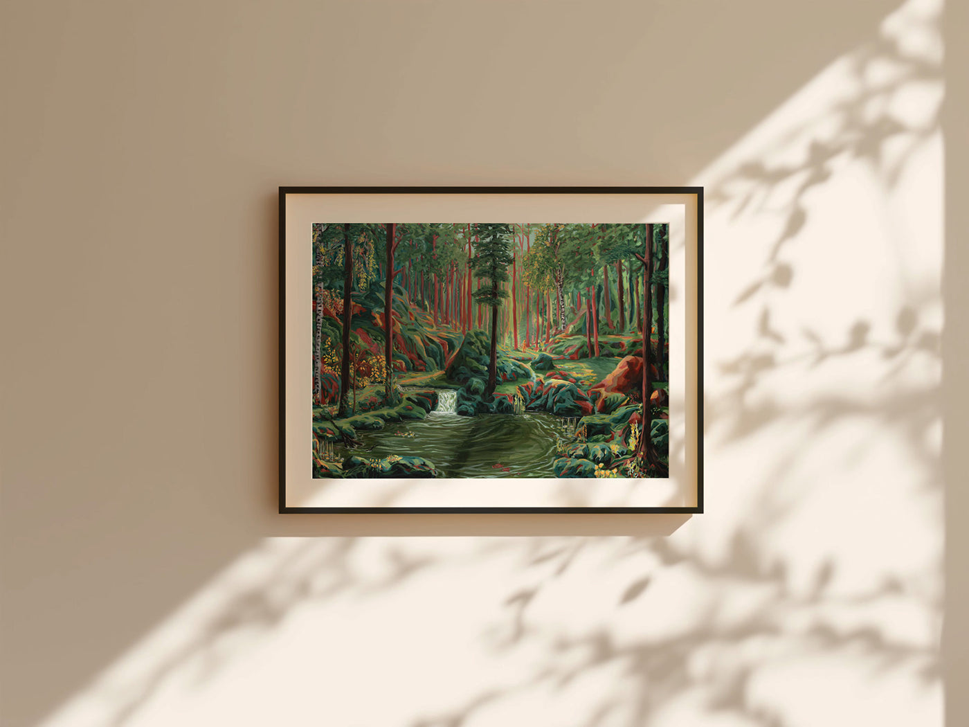 til Høsten er et kunsttrykk av Sebastian Slotte - her eksemplifisert med en sort ramme. 