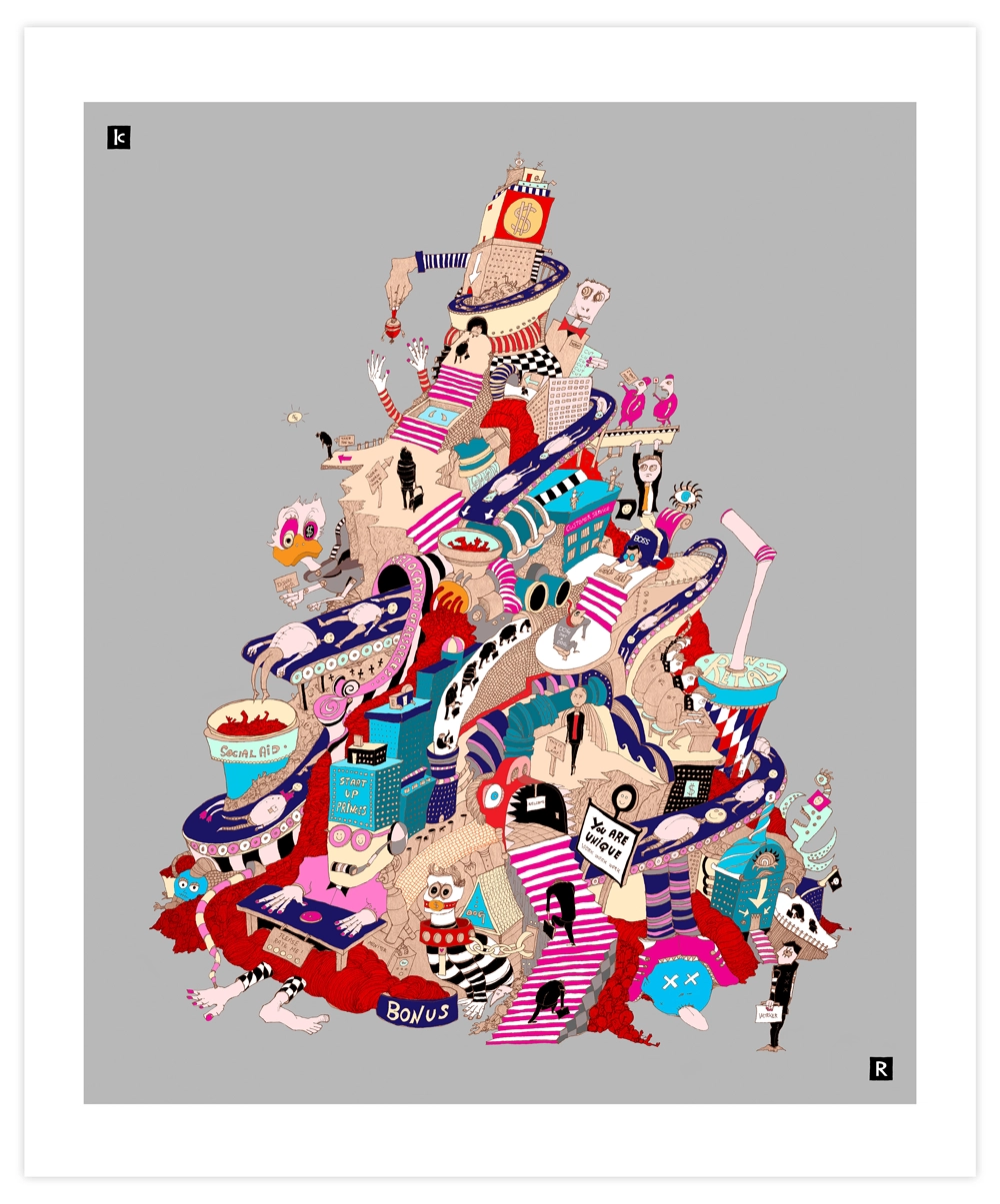 Detaljebilde av trykket "Work" av kunstnerduoen Reisanger. 